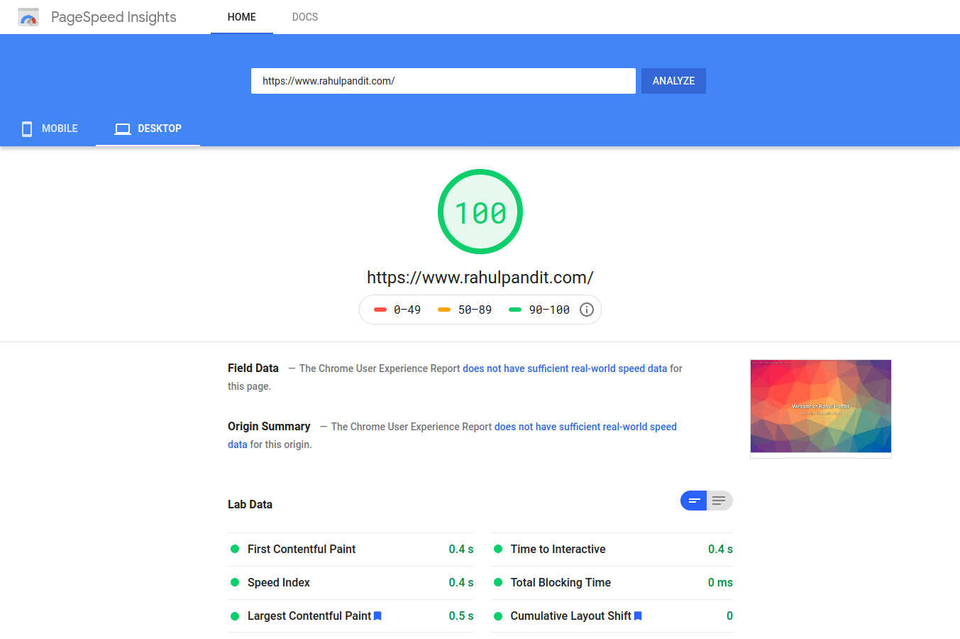 PageSpeed Insights Desktop