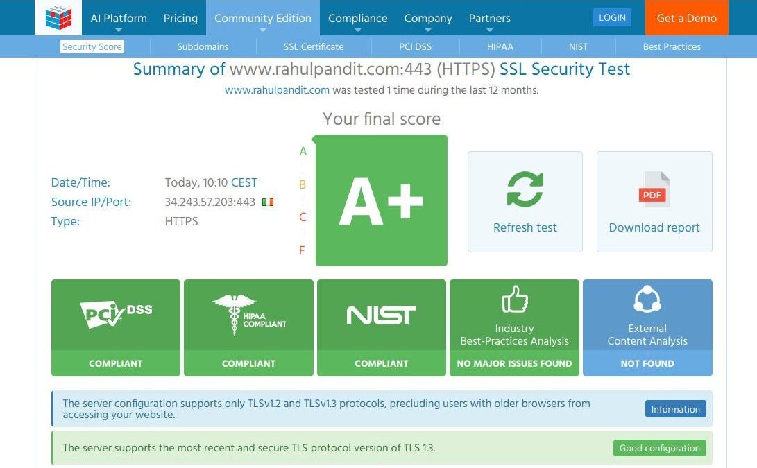 Immuniweb SSL Security Test Result